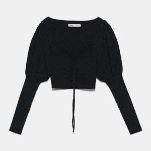 Zara KNIT TOP WITH PUFF SHOULDERS XS-S